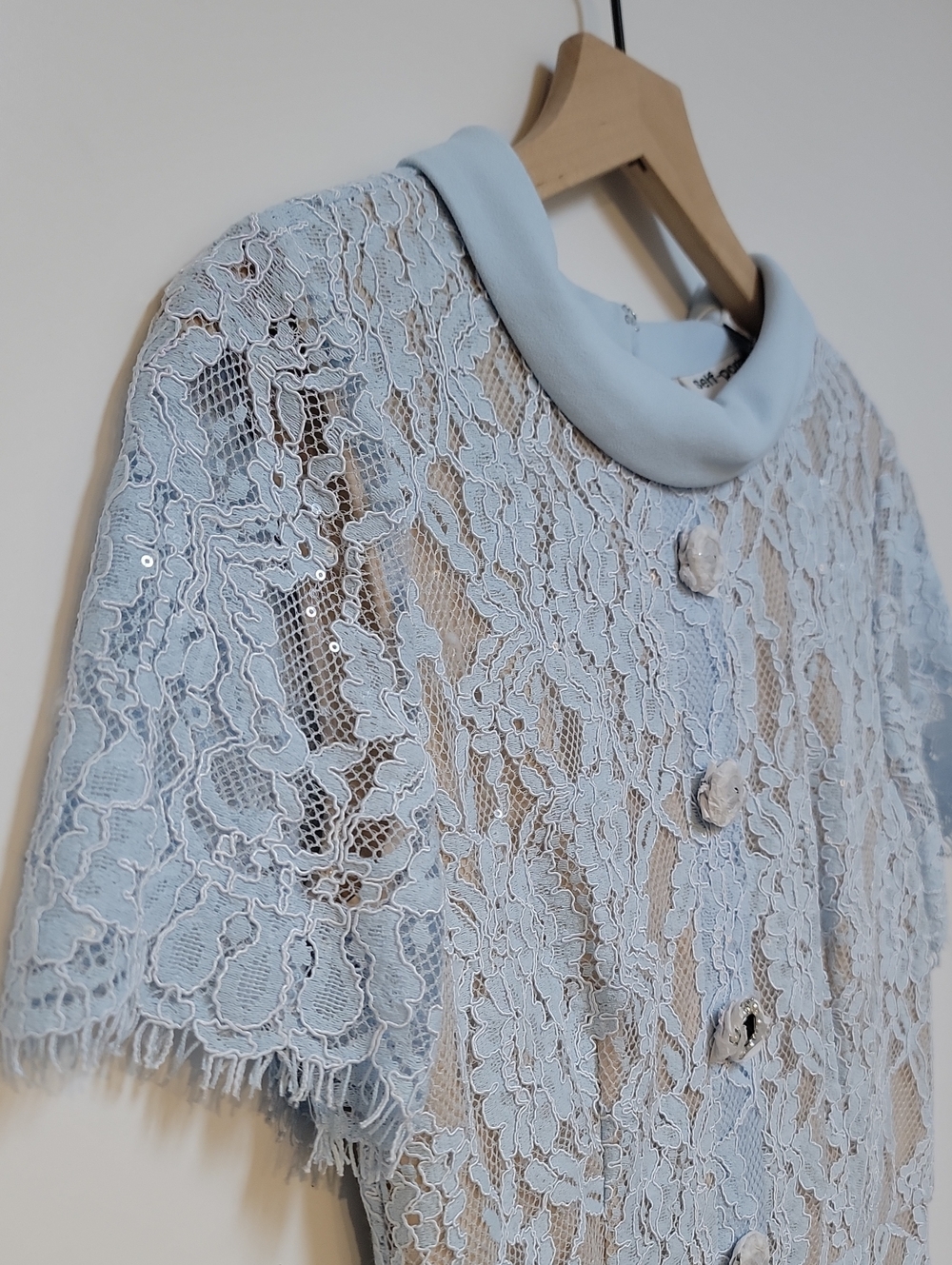 Self-Portrait Pale Blue Lace Button-Through Midi Dress - Picture 3 of 15